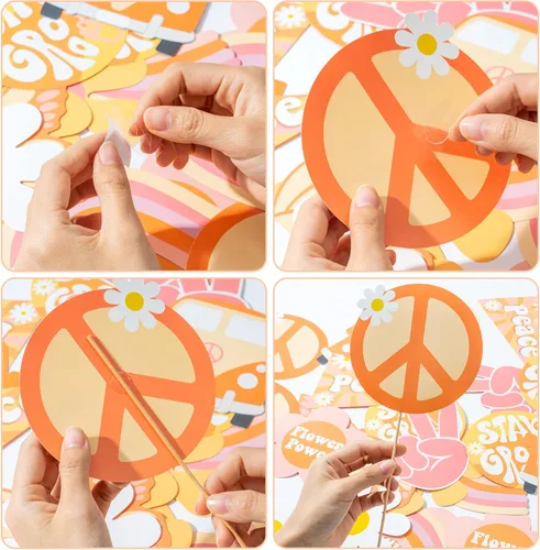 Vista 3 de A1diee 30 piezas de centros de mesa de fiesta estilo bohemio estilo hippie retro para mesas, arco iris, mariposa, margarita, flor, decoración