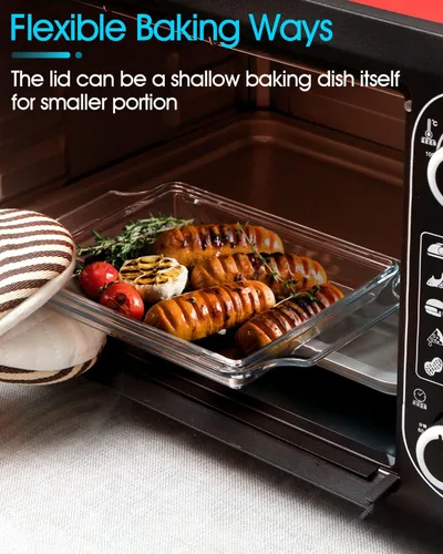 Vista 24 de NUTRIUPS Cacerola Rectangular de Vidrio con Tapa - Utensilios de Horno Aptos para Microondas de Vidrio (1.5L+2L)