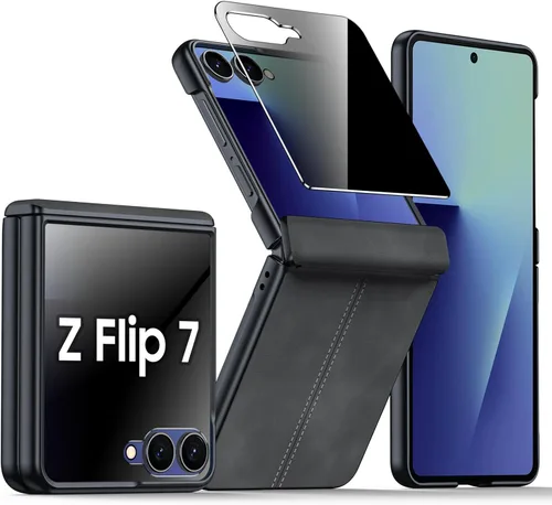 Vista 30 de para Samsung Galaxy Z Flip 7 Funda con protección de bisagras y protector de pantalla incorporado, funda de cuero mate de policarbonato ultradelgada
