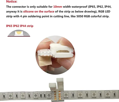 Vista 4 de Paquete de 10 conectores adaptadores sin soldar para tira de luces led impermeable de un sólo