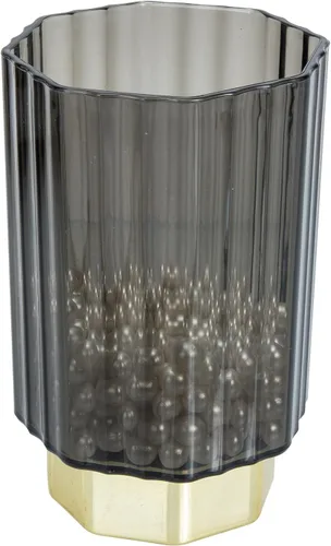 Makeup Brush Holder and Pen Cup Nordic Vintage Gray Glass with Gold Edge Makeup Brush Organizer for Vanity and Desk for Office Supplies