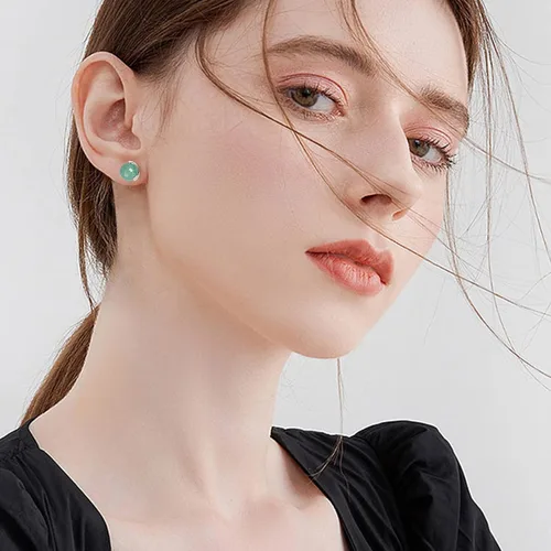 Vista 3 de Petal Jade Stud Earrings Handmade Leaf Green Jade Earrings Stud, Sterling Silver Earrings Studs, St.Patrick's Day Ear Stud Gift for Birthday