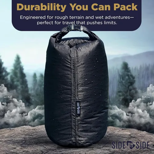 Vista 8 de Bolsa seca pequeña impermeable de 10L para kayak, senderismo, playa y campamento Bolsa lateral ligera y duradera, negra, pequeña, ligera