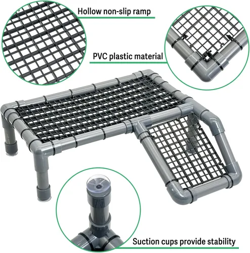 Vista 4 de Fhiny Plataforma de Asoleadero para Tortugas, Muelles de Plástico para Tortugas para Asolearse, Rampa de Escalada para Reptiles, Muelle de Tortuga