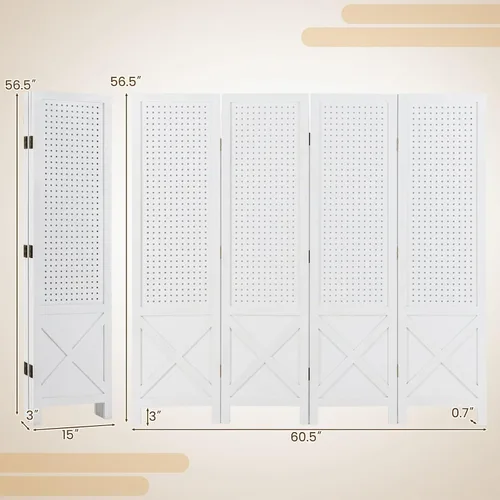 Vista 7 de Giantex Divisor de ambientes de 4 paneles, pantalla de privacidad plegable de granja de 4.7 pies, soporte de madera maciza para manualidades