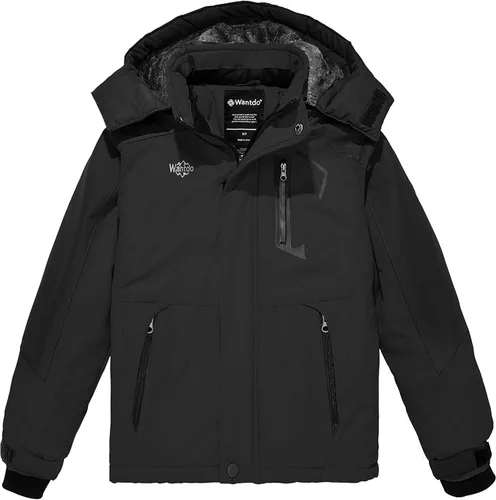 Wantdo Chaqueta de esquí impermeable para niño, chaqueta de snowboard de vellón, abrigo de invierno cálido y grueso con capucha, 4-16