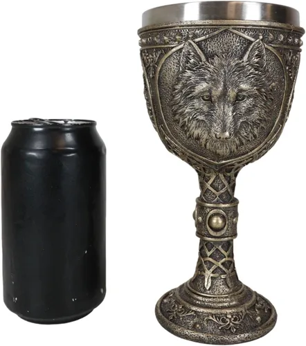 Vista 7 de Ebros Gift Tótem Spirit Wolf Grey Timberwolf Head - Copa de vino de cristal de cáliz para fiesta con acabado de bronce sintético