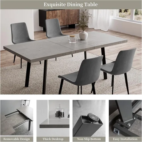 Vista 14 de Juego de mesa de comedor extensible de 47.2 a 62.9 pulgadas para 4, mesa de cocina moderna con sillas de comedor para 4-6 personas, mesa de madera