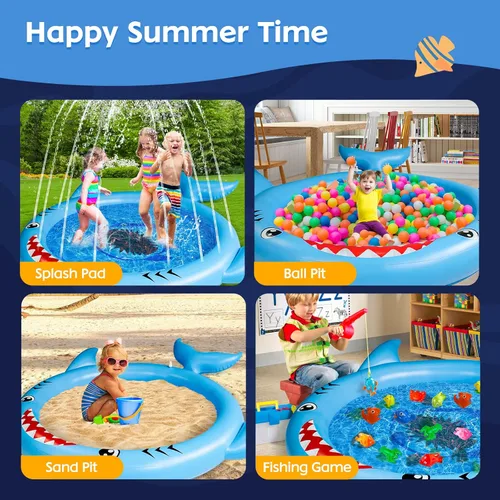 Vista 4 de Piscina grande con aspersor para niños y perros, rociadores de agua al aire libre, tapete rociador para piscina, patio trasero, juguete inflable