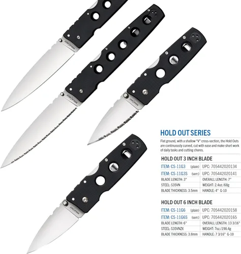 Vista 6 de COLD STEEL Hold Out S35VN - Cuchillo plegable de bolsillo con hoja ultraafilada de 7.2 pulgadas con mango G-10 de 6 pulgadas con bloqueo Tri-Ad
