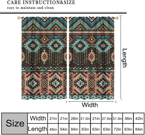 Vista 253 de Cortinas con patrón geométrico tribal, estilo suroeste, azteca, rústico, occidental, nativo americano, opacas, con bolsillo para barra, decoración
