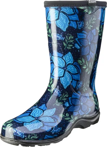 Sloggers Botas de lluvia florales impermeables para mujer, bonitas botas de barro y mugre a media pantorrilla con plantilla de apoyo cómoda de