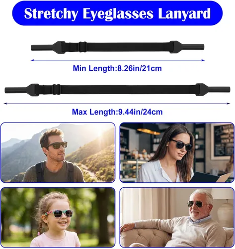 Vista 3 de 4 Pcs Athletic Straps for Glasses, Adjustable Sports Strap for Glasses with Elastic Band, No Tail Design for Men, Kids & Boys (Black & Gray)