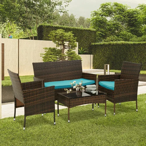 Vista 2 de PayLessHere Juego de muebles de exterior, 4 piezas, juego de muebles modulares de patio, juego de conversación resistente al agua con 3 sillas