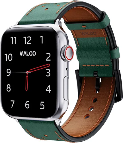 Vista 17 de WALOO Correa de repuesto de cuero genuino transpirable compatible con tu Apple Watch Series 8/7/6/5/4/3/2/1/SE, se adapta a tamaños de 1.496 in