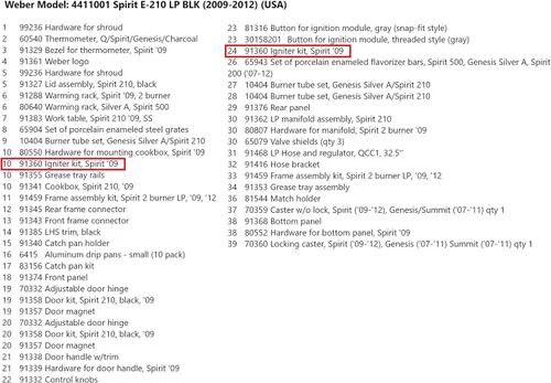 Vista 6 de Kit de ignición electrónica Weber 91360 para parrillas a gas Spirit (2009-2012)