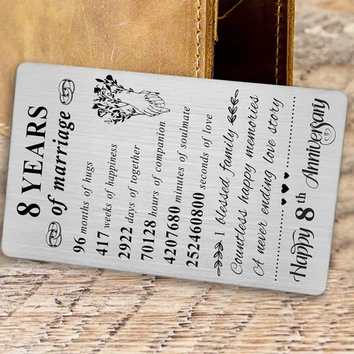 Vista 5 de Resdink Tarjeta de aniversario de 8 años para marido, cartera de acero inoxidable con mini notas de amor, 3.2 x 2.2 x 0.03 pulgadas