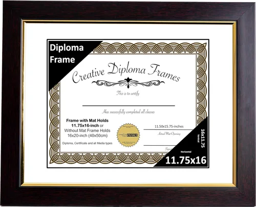 Vista 50 de Creative Picture Frames Marco de diploma de caoba de 7 x 9 pulgadas con borde dorado, incluye caballete de vidrio negro y ganchos de pared
