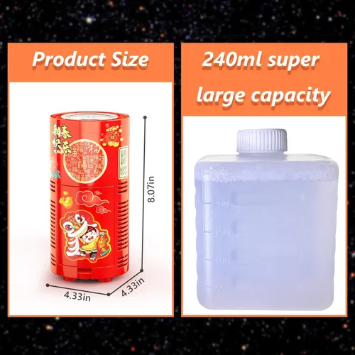 Vista 6 de Máquina de burbujas de fuegos artificiales de 4 piezas con solución de burbujas de 8.1 fl oz, máquina automática portátil de burbujas con luces