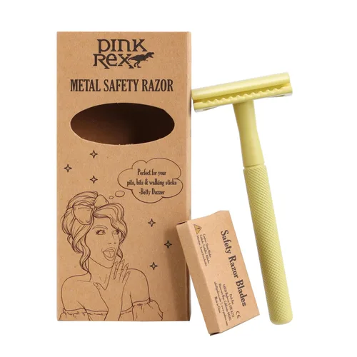 Maquinilla de afeitar de seguridad de doble filo para mujer, ecológica, incluye 10 cuchillas de afeitar (amarillo soleado) de PINK REX