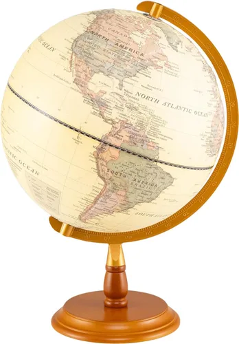 COSTWAY Globo del mundo iluminado de 12 pulgadas, globo educativo de geografía con luz nocturna LED incorporada, soporte de madera, mapa