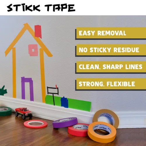 Vista 5 de STIKK Cinta de pintor – 3 unidades de cinta amarilla para pintor – 1 pulgada x 60 yardas – Cinta de pintura para pintura, bordes, recortes, techos