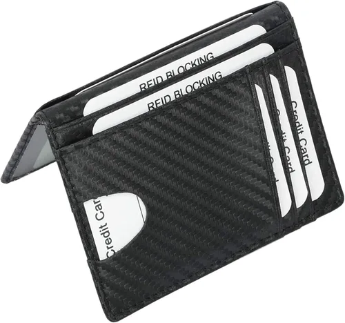 Vista 2 de Minimalist Front Pocket Wallet - RFID Blocking Genuine Leather Slim Bifold Wallet for Men Women