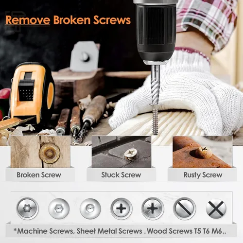 Vista 4 de Juego de 5 extractores de tornillos, juego de extractor de pernos de flauta en espiral, juego de extractor de pernos Cr-MO Easy Out para quitar