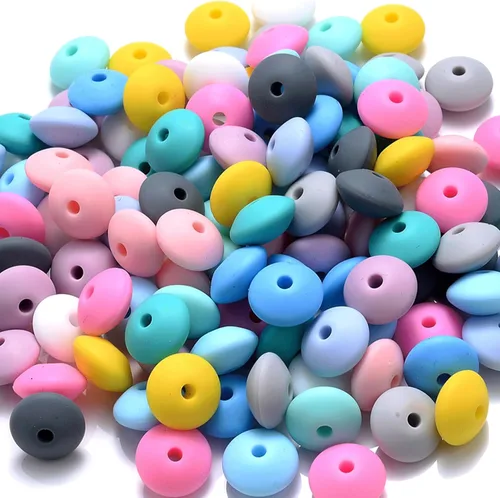 100 cuentas de lentejas de silicona de 0.472 pulgadas (0.472 in), cuentas de ábaco de silicona de colores mixtos, cuentas planas a granel, cuentas