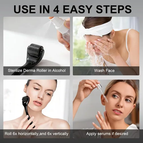 Vista 5 de Derma Roller 540 Rodillo de microagujas de acero inoxidable negro para cuidado de la piel facial Uso en el hogar para herramientas de masaje