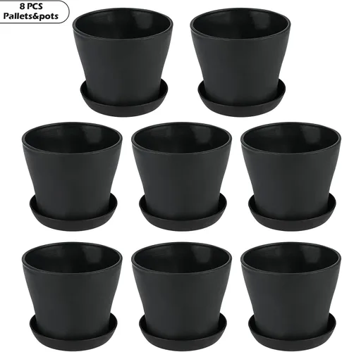Vista 5 de KINGLAKE 8 macetas de plástico de 4 pulgadas para plantas de semillero, macetas de vivero, macetas de flores coloridas, macetas de inicio