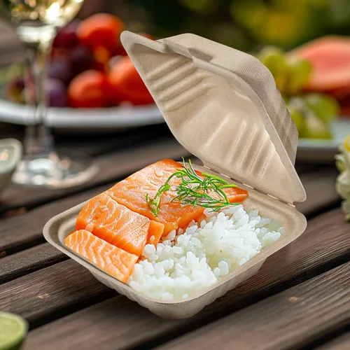 Vista 7 de Aricsen Paquete de 50 Cajas de Almuerzo Cuadradas Pequeñas Desechables Compostables de 6 x 6 Pulgadas, Recipientes para Llevar con Tapa, Concha Tipo