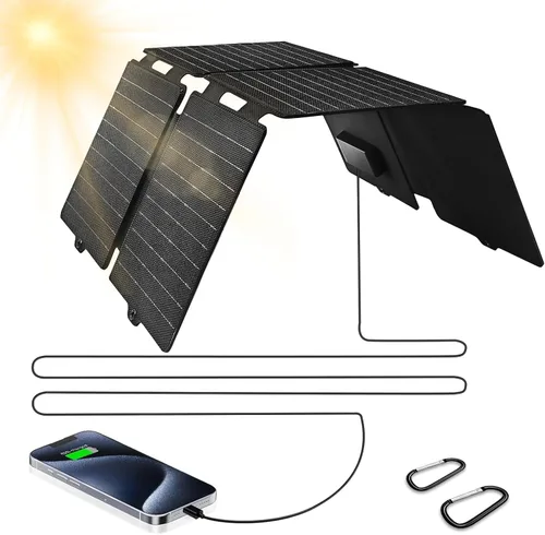 QLAYA Cargador solar portátil de 30 W, panel solar plegable con alta eficiencia, panel solar ultraligero para exteriores, para campamento,