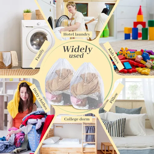 Vista 6 de 20 bolsas de malla para lavandería a granel con cordón de 20 x 24 pulgadas, bolsa de malla blanca resistente lavable a máquina, resistente bolsa