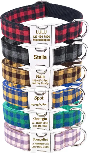 Collar de perro personalizado – Collares de perro personalizados con nombre de mascota, número de teléfono, dirección grabada en la placa de metal