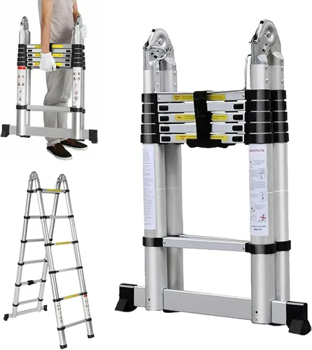 Vista 18 de Escalera de aluminio - 1.63M/5.5FT de estructura en A, escalera extensible telescópica, portátil, multiusos, plegable, resistente, capacidad
