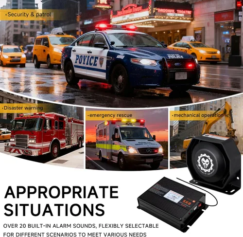 Vista 3 de Kit de sistema de megafonía de sirena de policía, sirena de advertencia, 12 V, 200 W, 125-145 dB, control remoto con micrófono de mano