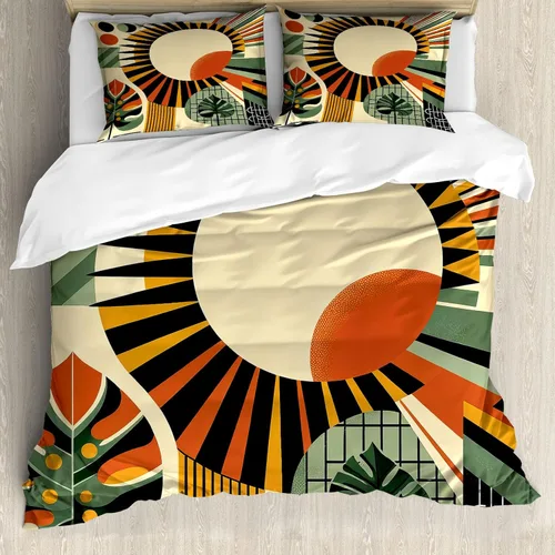 Vista 54 de Ambesonne Monstera - Juego de funda de edredón, estilo escandinavo bohemio, estampado triangular poligonal geométrico, juego de ropa de cama