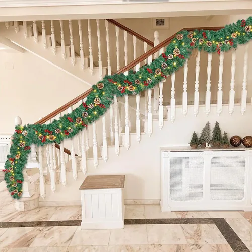 Vista 7 de Guirnalda de Navidad Iluminada de 9 Pies (2.7 m), Guirnalda de Navidad a Pilas con Luces, Corona Guirnalda Preencendida para Decoraciones