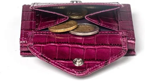 Vista 3 de EXENTRI Multiwallet con clip de bloqueo de acero inoxidable y bolsillo para monedas, Caimán Púrpura, Minimalista