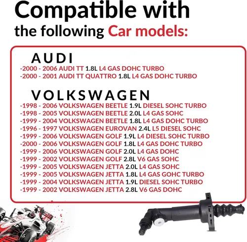 Vista 5 de Cilindro esclavo de embrague compatible con Tt Jetta Golf Beetle Base Classic Sport Tdi Europa Gl Gls Gti Cabrio Edición Limitada Verano Edición