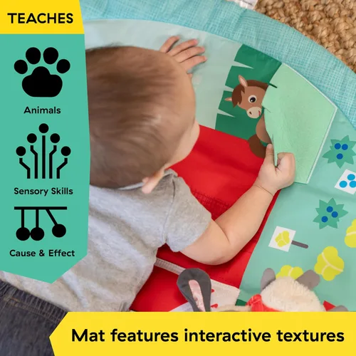 Vista 9 de Ingenuity Baby Einstein Exploradores de Granja Feliz Cosecha Tocar y Sentir Gimnasio de Juego para Bebé y Alfombrilla con 5 Juguetes Removibles, 20+