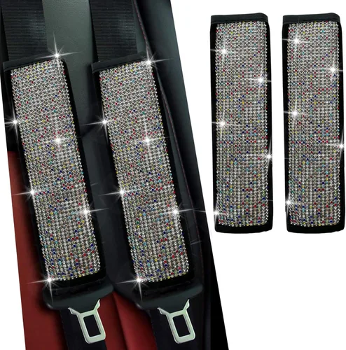 Vista 6 de JDDRY Paquete de 2 Fundas Brillantes para Cinturón de Seguridad, Fundas Brillantes para Cinturón de Seguridad para Mujeres, Funda de Correa