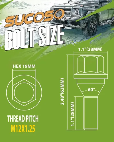 Vista 17 de Pernos de orejeta 12x1.25, tuercas de espárragos de rueda OEM negras compatibles con Jeep Renegade 2015-2025, juego de 20 pernos de orejeta de rueda