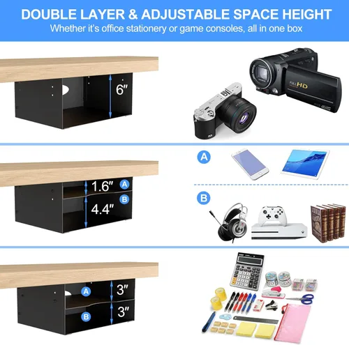 Vista 4 de GOME Under Desk Storage Metal Shelf Double Layer Design with Adjustable Tray Organizer Drawer with Big Hole in The Back for Stand Up Desks Office