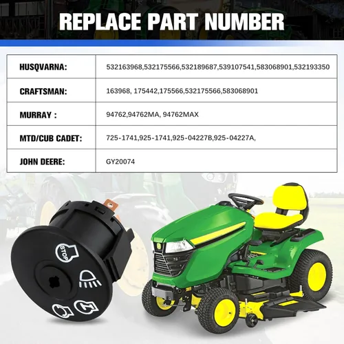 Vista 3 de Interruptor de encendido con llave de 4 posiciones y 7 terminales para cortadora de césped John Deere L100 L105 L110 L111 L118 L120, Craftsman