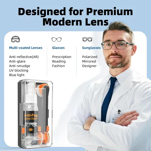 Vista 7 de Kit Limpiador de Gafas Ordilend con Spray Anti Niebla de 24H para Gafas y Paño de Microfibra, Herramienta Portátil de Limpieza de Lentes para Lentes