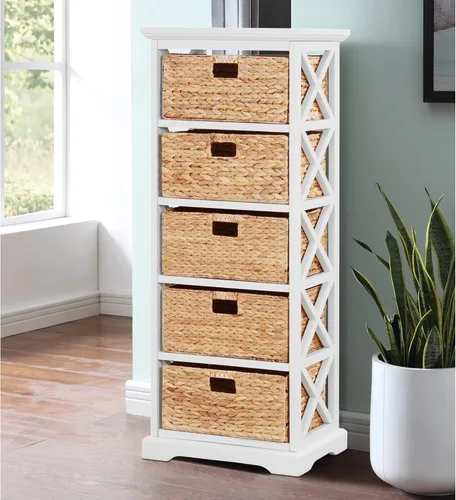 Vista 53 de Hampton Meadows - Armario de almacenamiento de mesa esquinera de 3 niveles en X con 3 cestas de mimbre, nogal