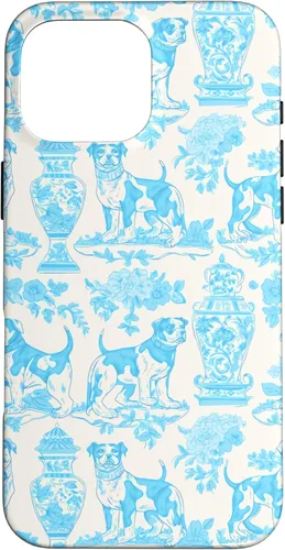 Vista 19 de iPhone 16 Chinoiserie Dog Toile Preppy Grandmillennial Aqua Cream Case