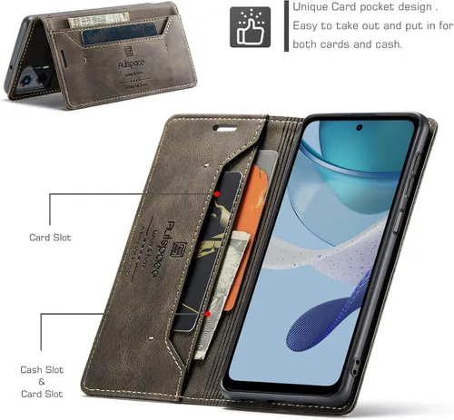 Vista 8 de Funda tipo cartera para Motorola G 5G 2023, funda de piel sintética con tapa para tarjetero, ranura para efectivo, bloqueo RFID, función atril